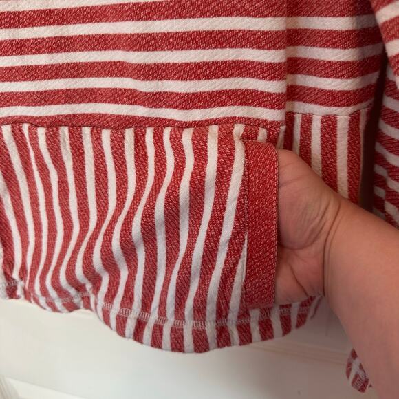 J. Crew Flip-Striped Sweatshirt Size L Red White Cotton Preppy Beach Coastal - Picture 5 of 11